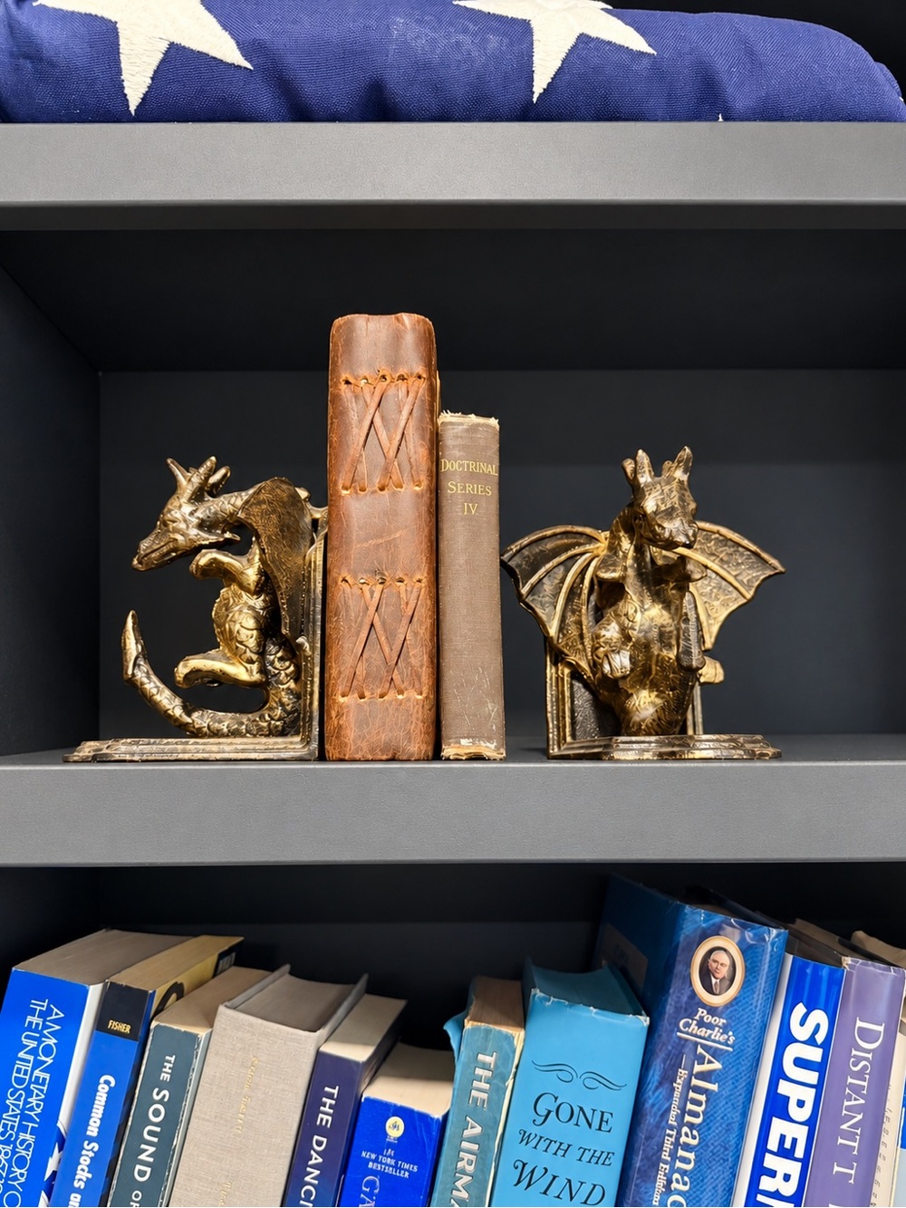 Antique Style Gold Dragon Bookends – Set of 2 – Fantasy Shelf Decor